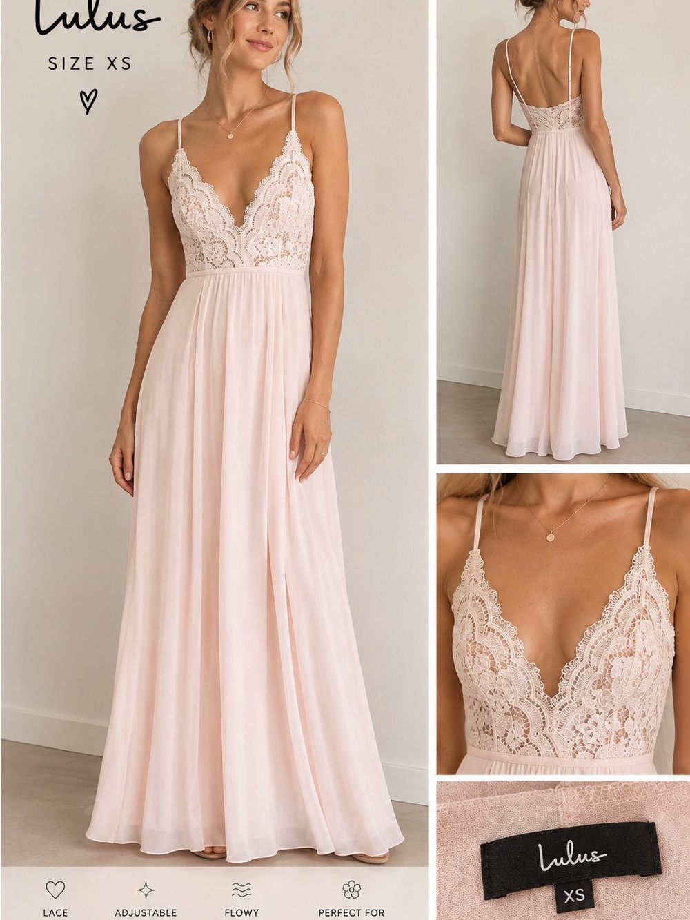 Lulu's Blush Lace Bodice Spaghetti-Strap Maxi Dress